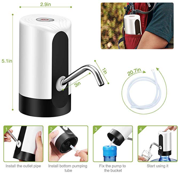USB Charging Bottled Water Pump For  Universal 2-5 Gallon Bottle Water Drinking