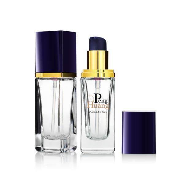 Cosmetic Packaging 30ml Square Foundation Glass Bottle With Black Pump Skin Care F123