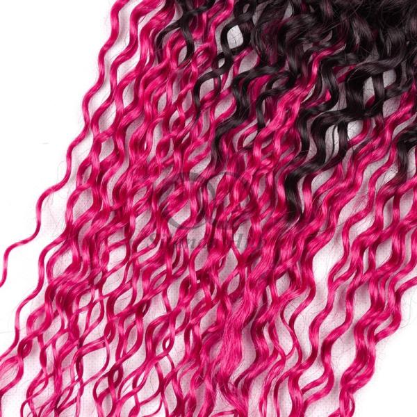 #T1B/Rose Red Kinky Curly Remy Human Hair Bundles Sew In Weave Bundles Brazilian Bundle Deals