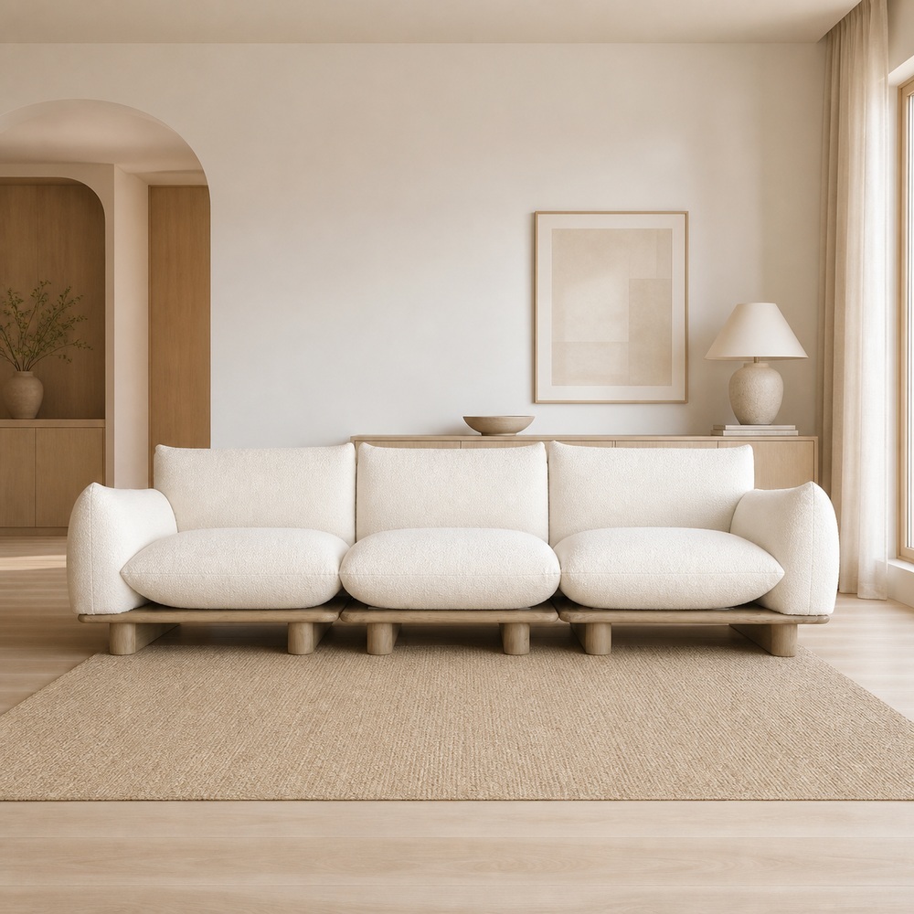 Scandinavian Modular 3-Seater Boucle Sofa with Solid Wood Base SF-001 SET