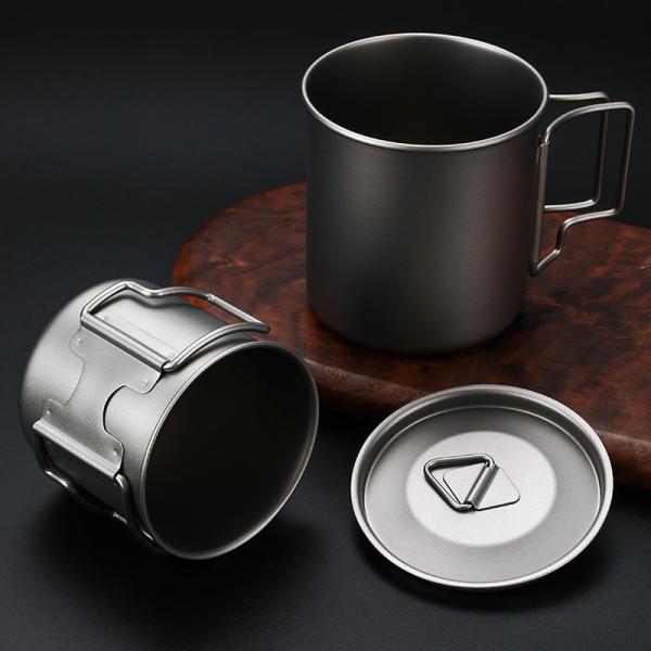 Pure Titanium Cup With Lid Outdoor Mug Camping Folding Cup