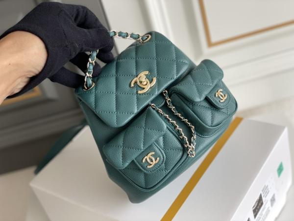 Lichi Chanel Designer Brand Backpack de couro 23P Duma Small Peacock Green nova