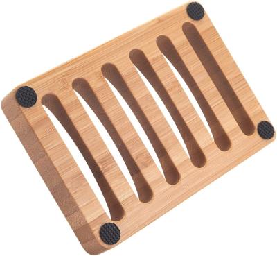Eco Friendly Natural Wooden Soap Storage Rack Bamboo Wood Soap Dish Holder for Bathroom
