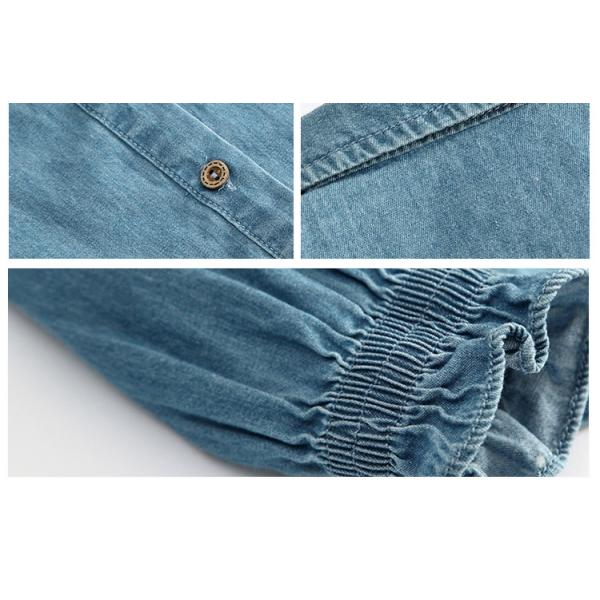 100% Cotton Children Slim Fit Long Ruffles Sleeve Denim Tops With Wood Button Closure