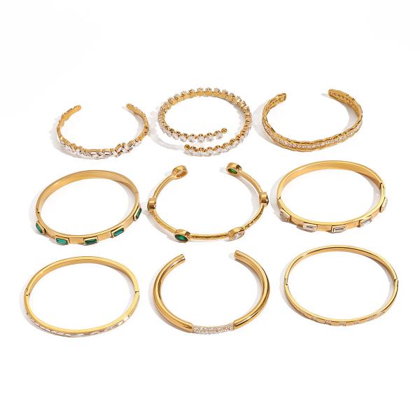  [HydroTi] Europe and the United States hot selling 18K gold-plated stainless steel zircon bracelet senior sense ins open bracelet titanium steel hand jewelry cross-border bracelet