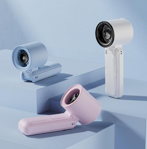 Ventilador USB plegable de alta velocidad con pantalla LED, 3000mAh, 5 velocidades, Tipo-C, Negro/Morado/Azul/Blanco, para viajes, oficina y uso al aire libre