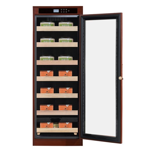 Wooden Frame Cigar Cooler Humidifier with Precise Climate Control and Double-Pane Glass Door