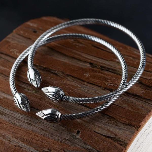 Sterling Silver Lotus Flower Wire Cable Cuff Bracelet Women Bangle(SZ0199)