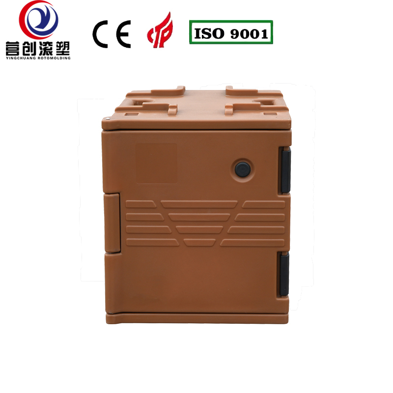 YINGCHUANG OEM 75L Coffee Brown Handle Type Rotomolded Insulated Box, Thick PU Foam Hot & Cold Holding GN Pan Food Transport Cabinet For Catering Canteen Central Kitchen