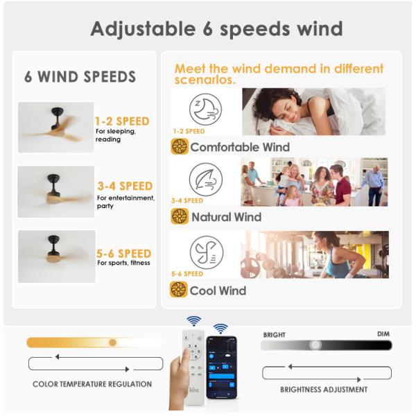 1stshine Natural Wood Blades Ceiling Fan Remote Control e Grande Vento para Grandes Espaços