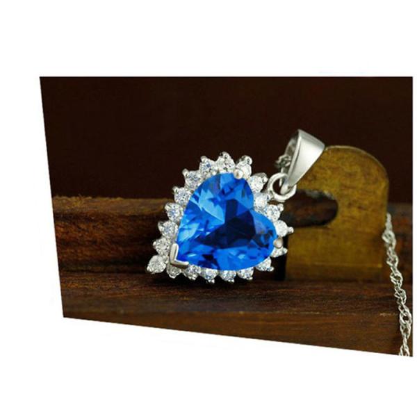 Sterling Silver Created Blue Topaz Heart Pendant Necklace for Women (N12281)