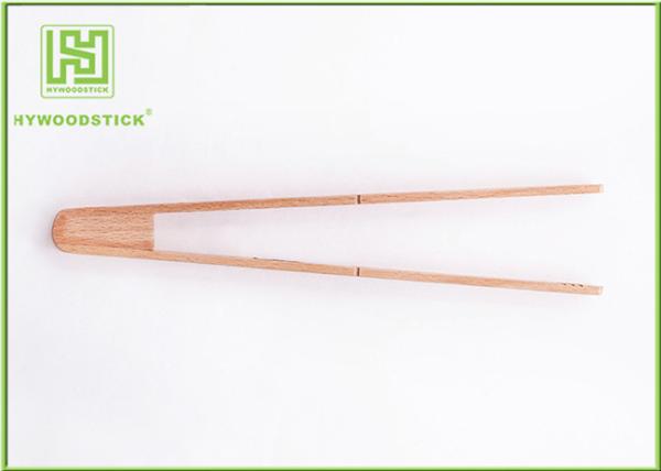 Eco - Friendly Wooden Kitchen Accessories , 35cm Long Wooden Salad Tongs Barbecue Tool Set
