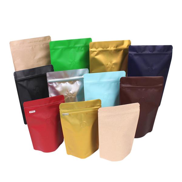 Custom Resealable Aluminium Foil Lined Ziplock Stand Up Coffee Pouches with One Way Valve