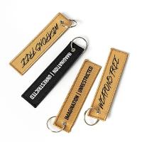 Wholesale Olecranon Hook Cheap Custom Flight Fabric Embroidery Jet Tag Woven Keychain With Your Own Logo