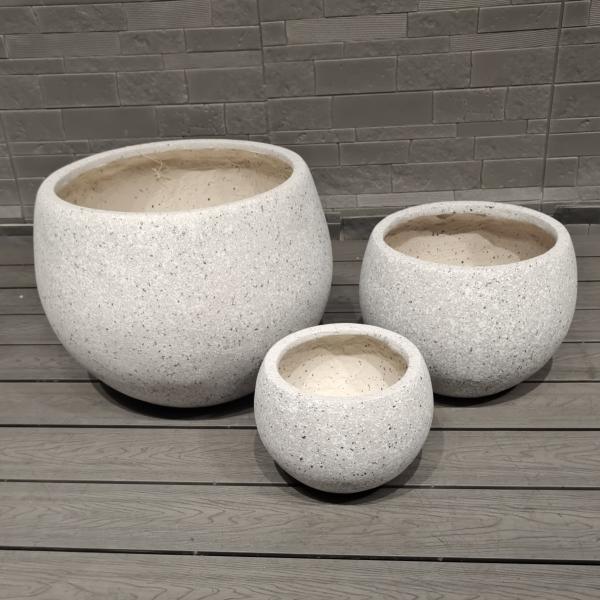 Neutral beige piedra natural moteada -mímico diseño redondo de fibra de arcilla plantador ligero duradero de bajo mantenimiento florero vacaciones Villa de oficina de decoración proyecto de jardín de jardinería