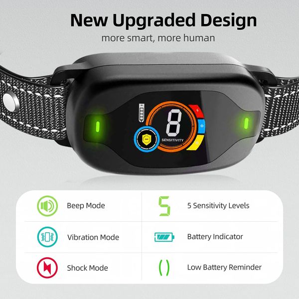 Waterproof LCD Screen Rechargeable IP67 Rated Plastic Dog Bark Collar Eco-friendly Large/Medium/Small Dogs 3 Adjustable Modes