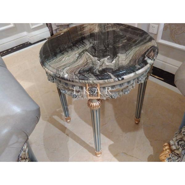 Corner Carved Wood Marble Top Coffee Antique End Table For Sofa