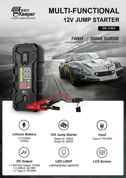 Emergency Car Battery Booster Pack Total Output 65w 20000mAh Portable Power Charger