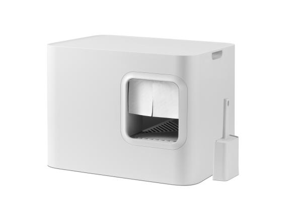 White / Gray Indoor Cat Litter Box Lightweight  Portability With Effective Odor Control