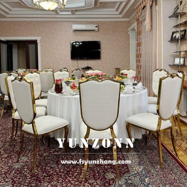 New Cat Head Stainless Steel Frame Hotel Wedding Chairs Furniture Supplies White Leather Event Chair Gold Events Party Banquet