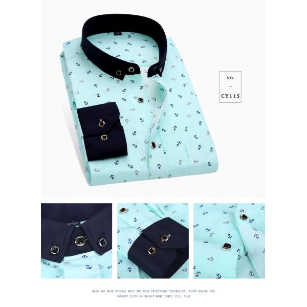 Men's Slim Plaid Printed Long-Sleeved Shirt 100% Polyester Fabric Type and Zipper Closure