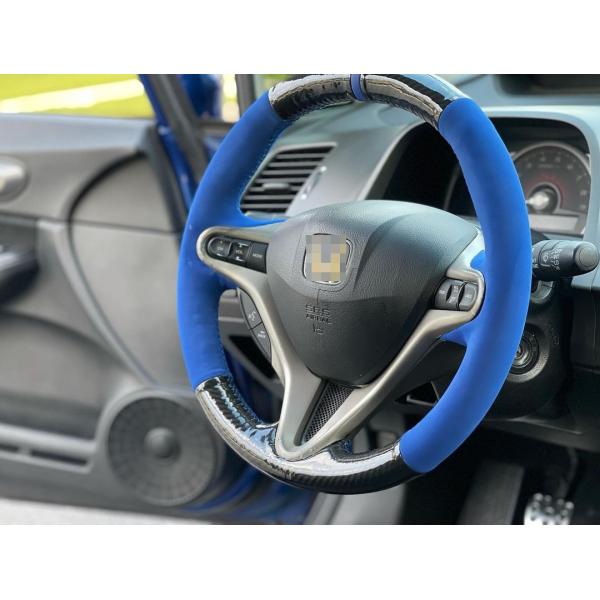 2007-2010 Honda Civic VIII Stufenheck Handmade Blue Suede Carbon Steering Wheel Cover
