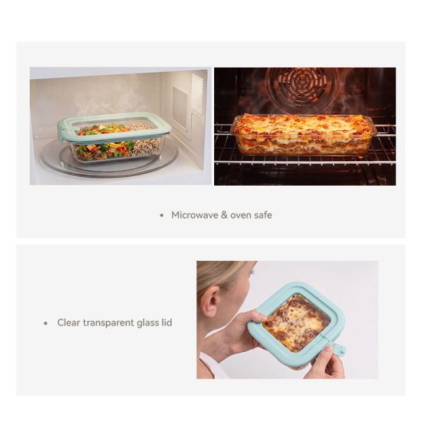 Customized logo durable freezer to oven borosilicate glass food storage container with Space-saving design for home goods store