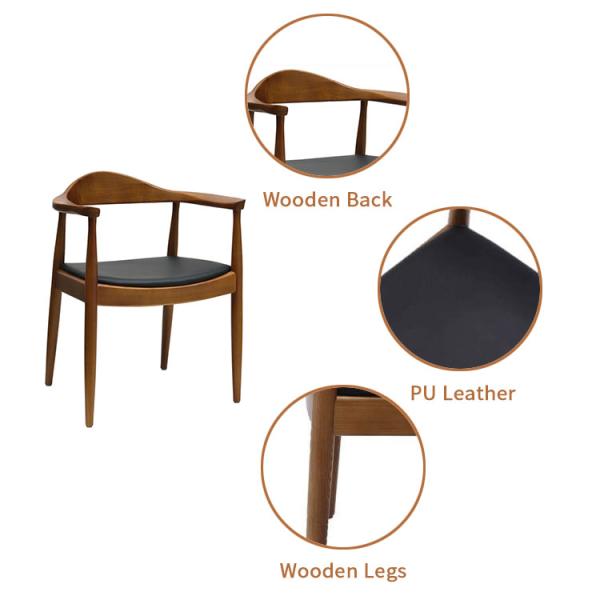 Restaurante nórdico de piernas cortas de madera usada silla de comedor de teca imitada con tapicería de vinilo