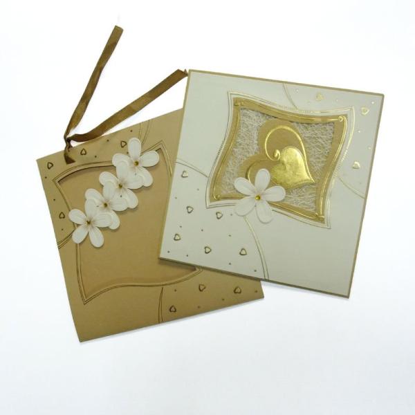 la salutation en ligne de la fleur 3D a stratifié le service d'impression de carte avec le ruban d'or pour le cadeau