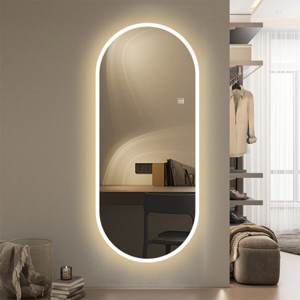 Dimmable 3 Colors Anti-Fog Light Memory IP65 CRI95 Large Wall Mounted Oval Mirror with lamp(WH-MR-102)