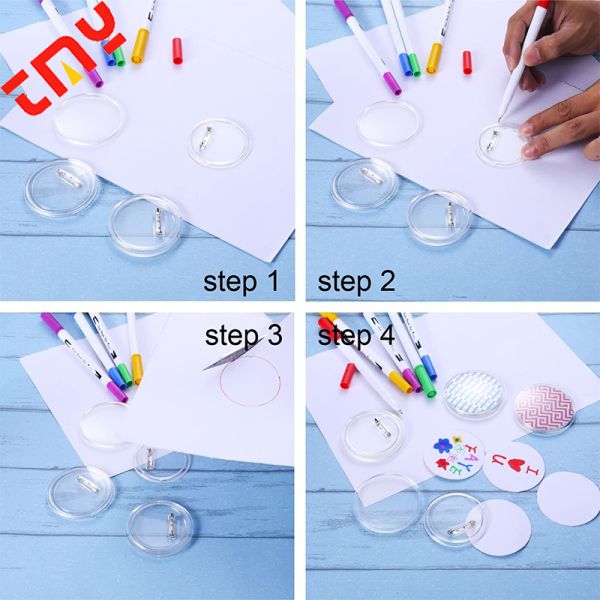 2.36 Inch Clear Acrylic Round Button Badges Kit with Pins - DIY Crafts & Craft Activities, Factory Price Wholesale Bulk Set
