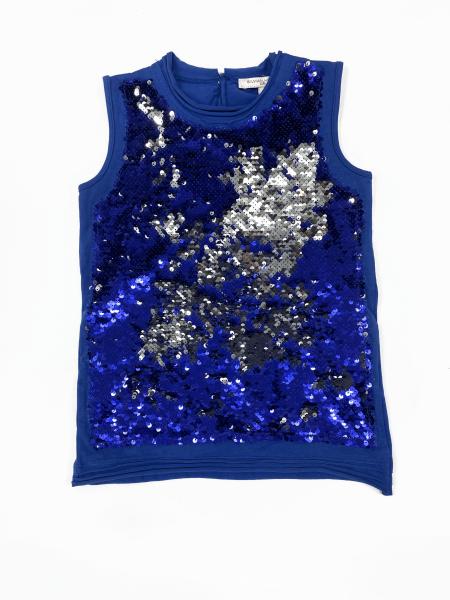 Back Open Sleeveless Baby Girl Sequins Tees Round Collar Cosy Cotton