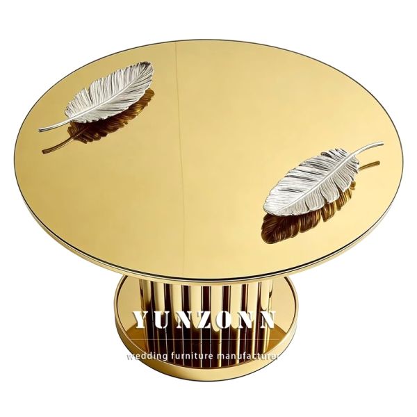 Luxury Modern Round Shaped Glass Top Golden Stainless Steel Dining Tables Luxury