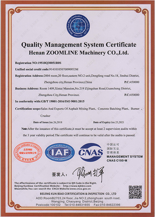 Henan ZOOMLINE Machinery Co., Ltd. Сертификации