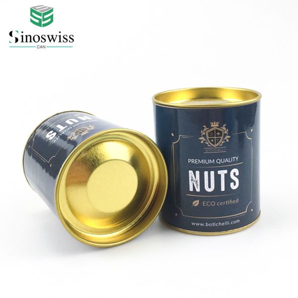 Cylinder Aluminium Foil Snack Food Paper Cans With Metal Lid Nuts Packaging