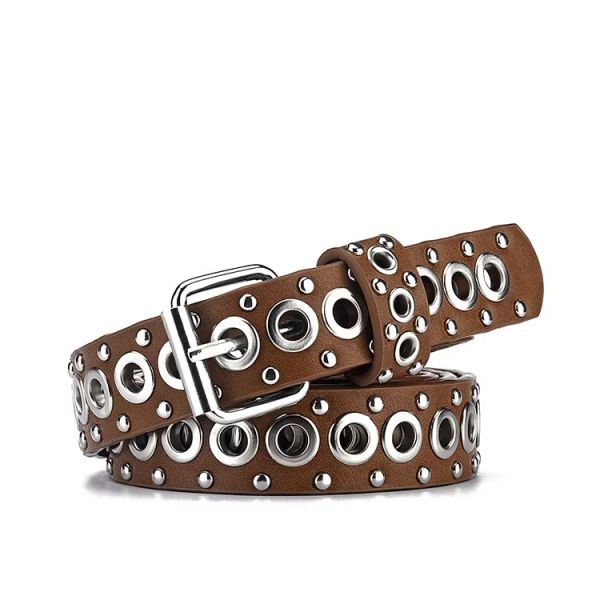 Punk-Style Rock Studded PU Leather For European American Ins Style Universal Ladies Belts