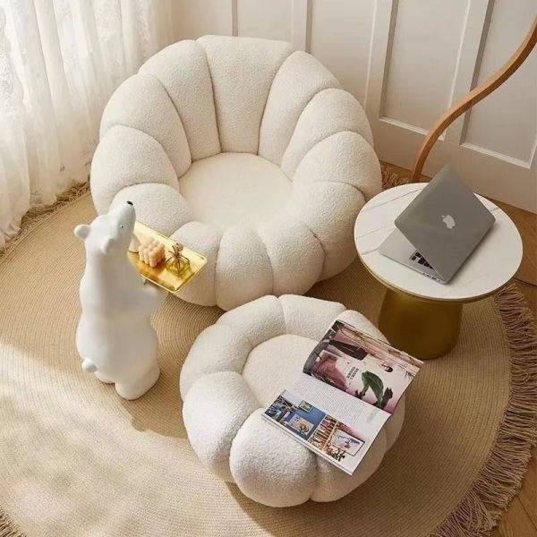 Modern Single Lazy Sofa Pumpkin-Shaped Tufted Beanbag Reclining Comfortable Small Sofa for Apartment Living Room Bedroom