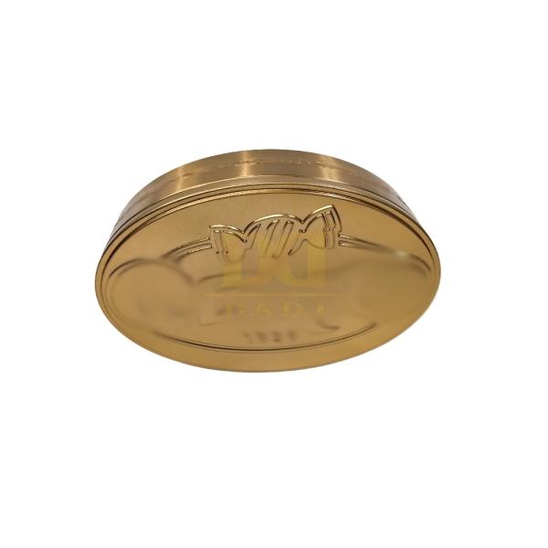 DADI Aluminum Oval Candy Tin Box Lollipop Golden 3D Capsule Medicine Custom Tin Packaging