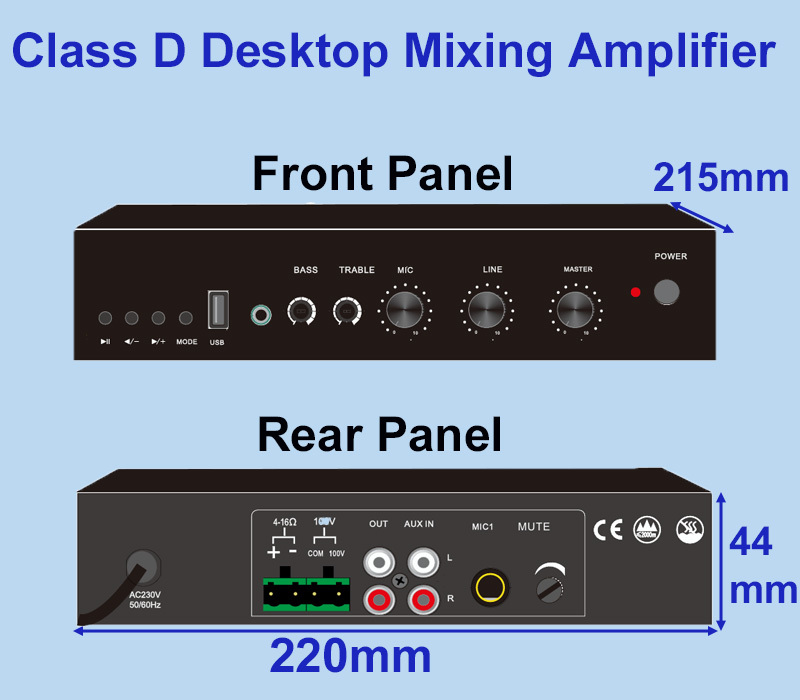 40W Digital Mixing Amplifier Small Table Top Mic Mixer Amplifier