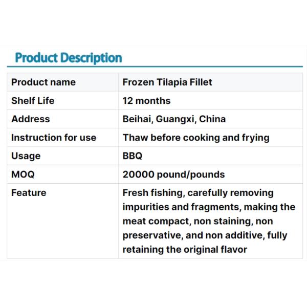 Filete de pescado de tilapia entero congelado fresco IQF de buena calidad china, precio al por mayor de mariscos