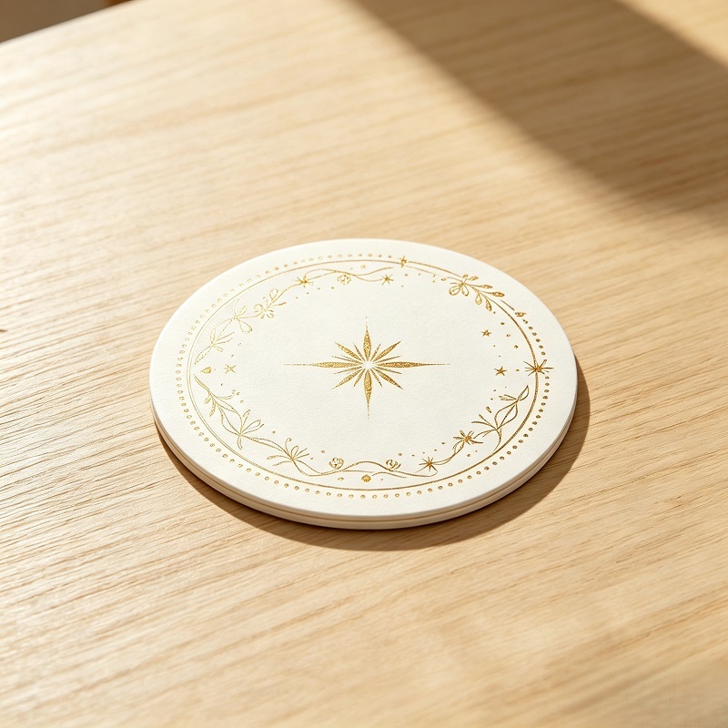 Custom printed gold foil stamped luxury disposable paper coasters
