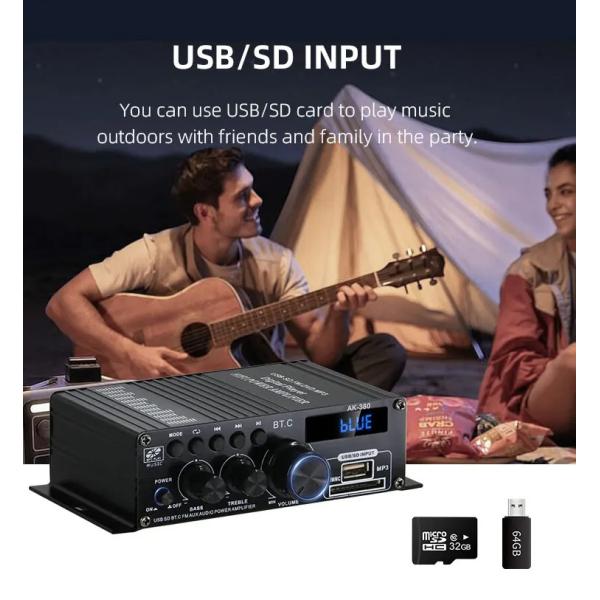 AK-380 2.0 Channel Bluetooth v5.0 Audio Amplifier with 100-300W Output Power for Home Theater