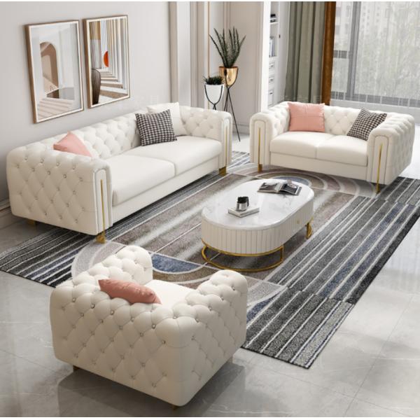 Luxury Beige Sofa Set Furniture Velvet 1 2 3 Seat Gold Stainless Steel Living Room Sofas