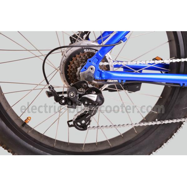 Blue Electric Fat Tire Beach Cruiser Bikes Shimano 6 Speed Snow Road