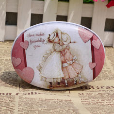 Custom Logo Printed Metal Tin Box For Cookies , Oval Storage Containers