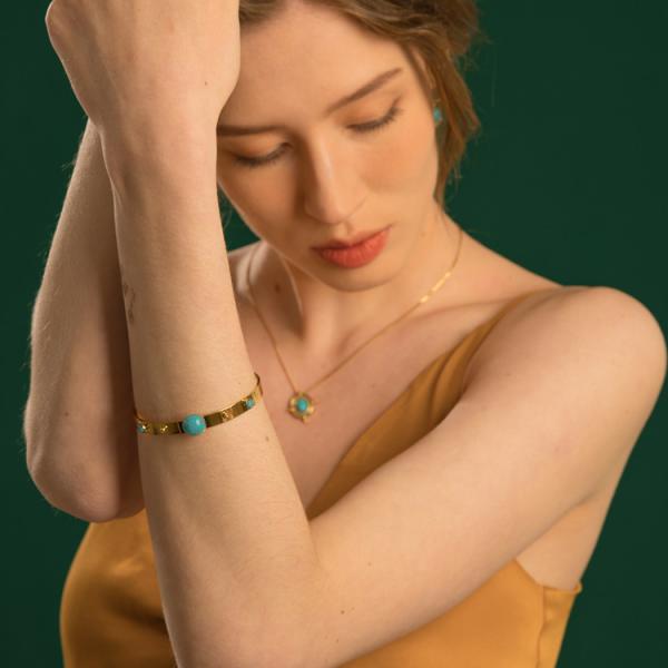 Естественное каменное золото бирюзы 18K покрыло Bangles для женщин регулируемых