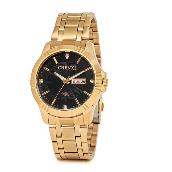 050DC Black White Golden Wristwatches Man 050DC Stainless Steel Band Full Gold Watch