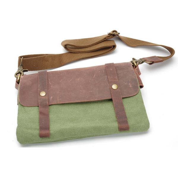 Panelled Color England Style Leather with Waxed Canvas Messenger Bag