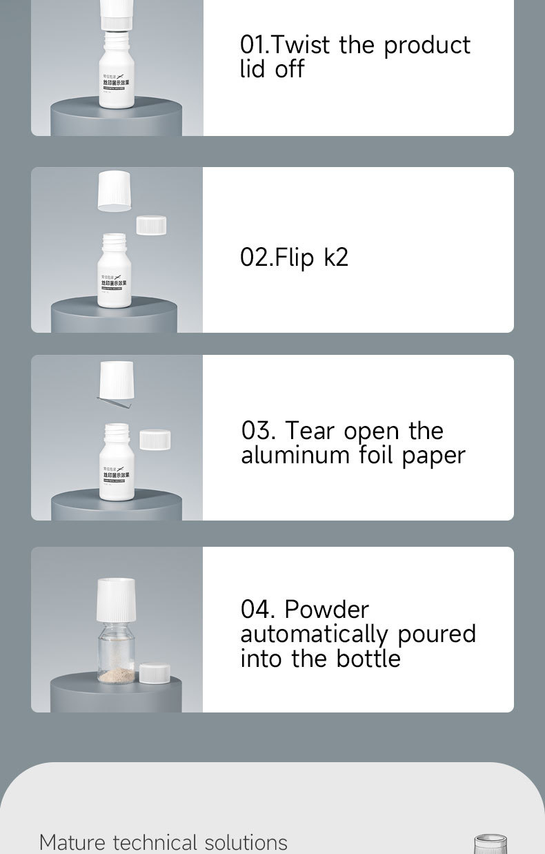 K2 Press on Water Powder Separation Cap PE Twist Top Powder Bottle Lid for Solid Drink & Energy Supplement