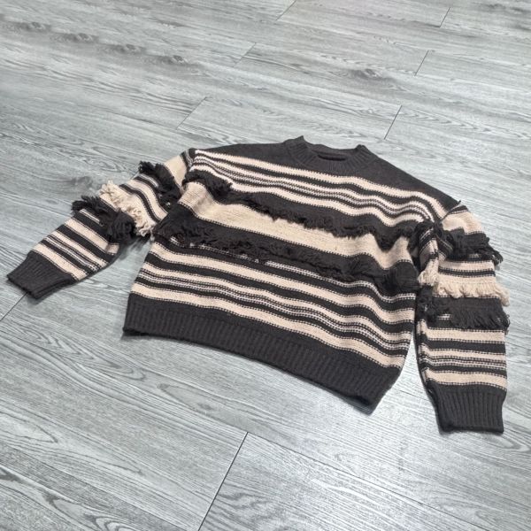 Wholesale Brushed Striped Streetwear High Quality Retro Round Neck Autumn and Winter Thick  Knitted Plus Size Women'S Sweater